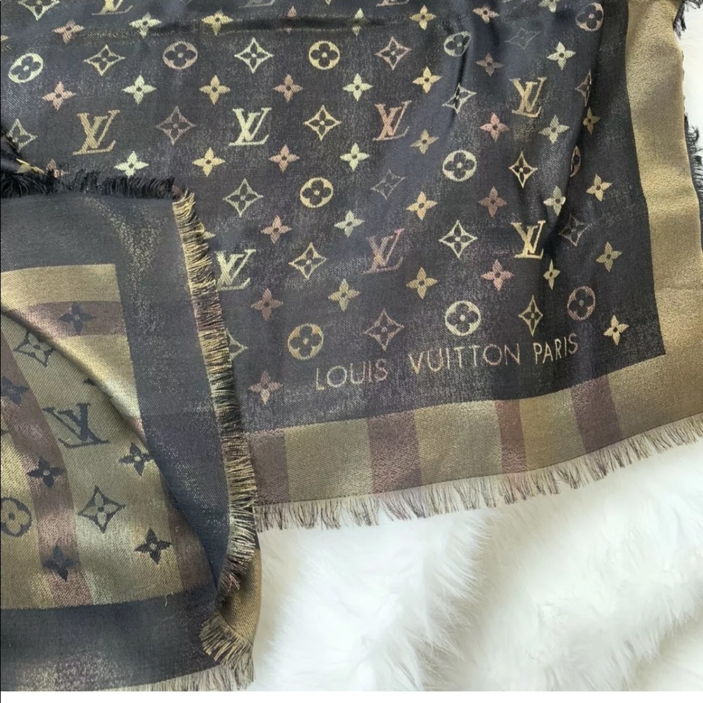 LV Monogram So Shine Silk/GoldenScarf/Shawl 100%Authentic Louis Vuitton MRSP$730